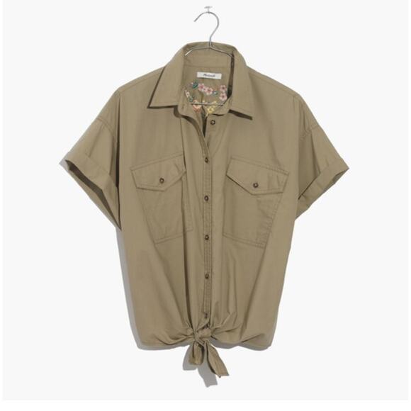 Madewell Embroidered Tie-Front Safari Shirt - Picture 1 of 9